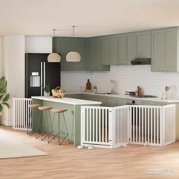 Barri�re pour chien porte pliable 6panneaux blanc bois peuplier alsavelo