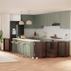 Barri&egrave;re pour chien porte pliable 12 panneaux bois de peuplier alsavelo