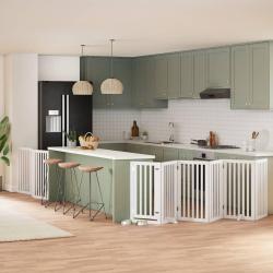 Barri&egrave;re pour chien porte pliable 9panneaux blanc bois peuplier alsavelo