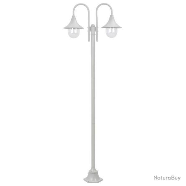 Lampadaire de jardin E27 220 cm Aluminium 2 lanternes Blanc