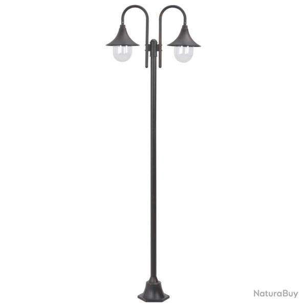 Lampadaire de jardin E27 220 cm Aluminium 2 lanternes Bronze