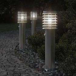 Lampadaires d'ext&eacute;rieur avec capteurs 3 pcs acier inoxydable