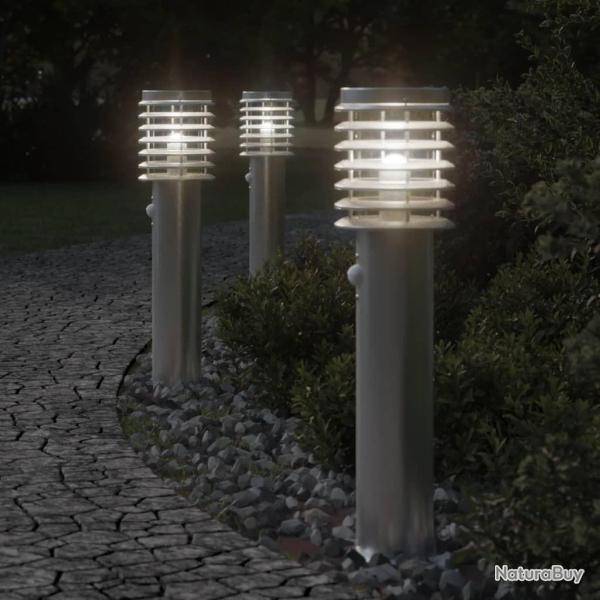 Lampadaires d'ext�rieur avec capteurs 3 pcs acier inoxydable