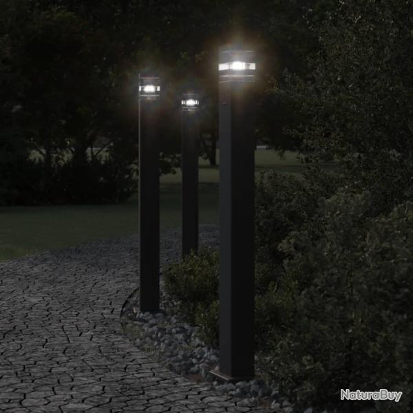 Lampadaires d'extrieur avec sortie 3 pcs noir 110 cm aluminium alsavelo