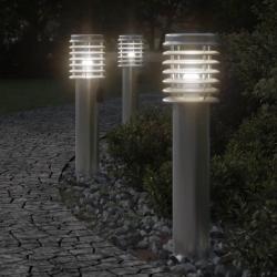 Lampadaires d'ext&eacute;rieur et sortie 3pcs argent&eacute; acier inoxydable