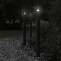 Lampadaires d'ext&eacute;rieur avec sortie 3 pcs noir acier inoxydable