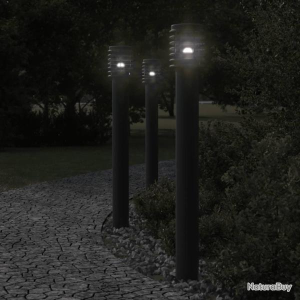 Lampadaires d'ext�rieur avec sortie 3 pcs noir acier inoxydable