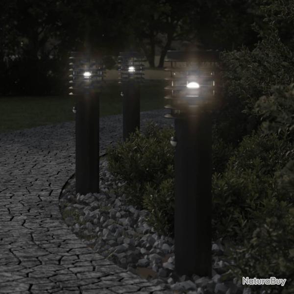 Lampadaires d'extrieur et capteurs 3 pcs noir acier inoxydable alsavelo