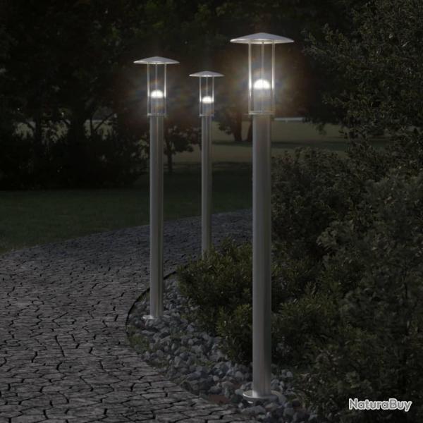 Lampadaires d'ext�rieur 3 pcs argent� 100 cm acier inoxydable