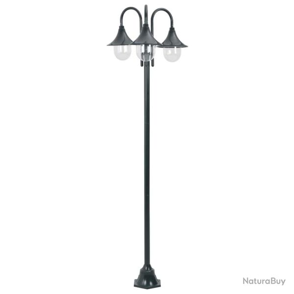 Lampadaire de jardin E27 220cm Aluminium 3 lanternes Vert fonc�