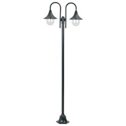Lampadaire de jardin E27 220cm Aluminium 2 lanternes Vert fonc&eacute;