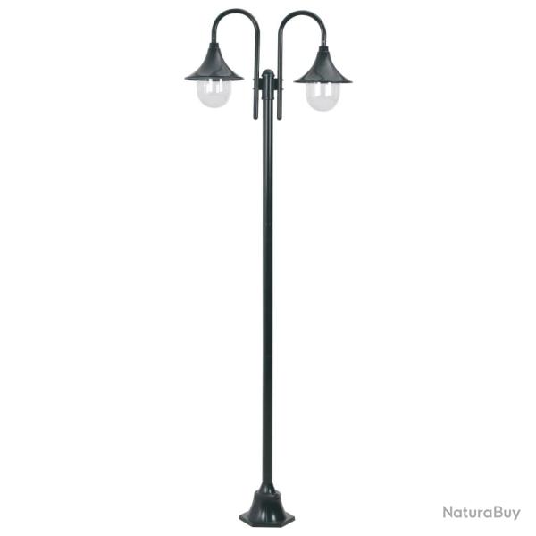 Lampadaire de jardin E27 220cm Aluminium 2 lanternes Vert fonc�