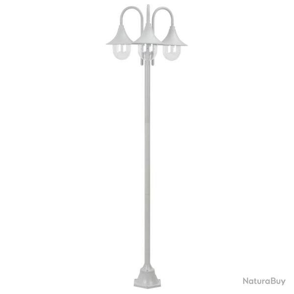 Lampadaire de jardin E27 220 cm Aluminium 3 lanternes Blanc