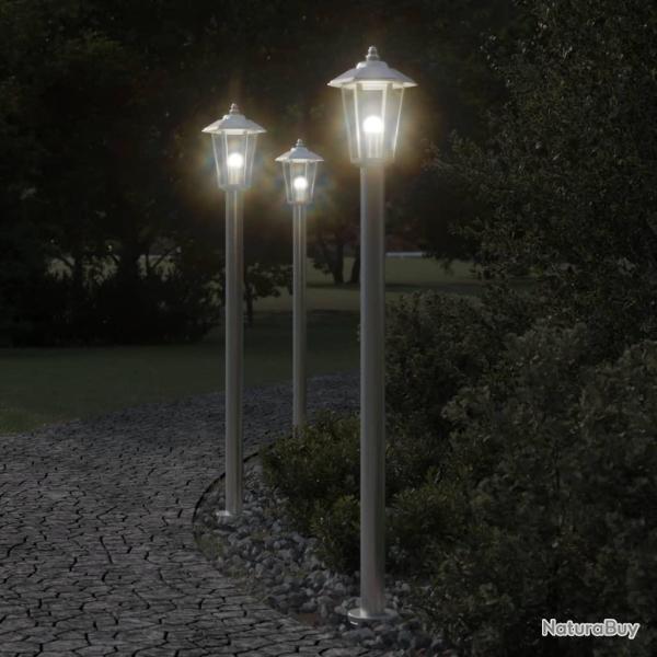 Lampadaires d'extrieur 3 pcs argent 120 cm acier inoxydable alsavelo