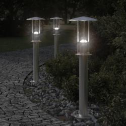 Lampadaires d'ext&eacute;rieur 3 pcs argent&eacute; 60 cm acier inoxydable