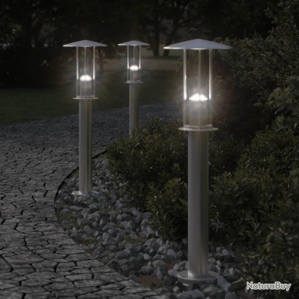 Lampadaires d'ext�rieur 3 pcs argent� 60 cm acier inoxydable