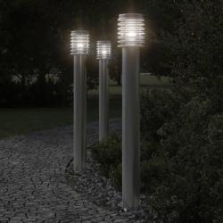Lampadaires d'ext&eacute;rieur et sortie 3pcs argent&eacute; acier inoxydable alsavelo