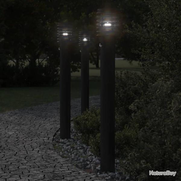 Lampadaires d'extrieur et capteurs 3 pcs noir acier inoxydable alsavelo