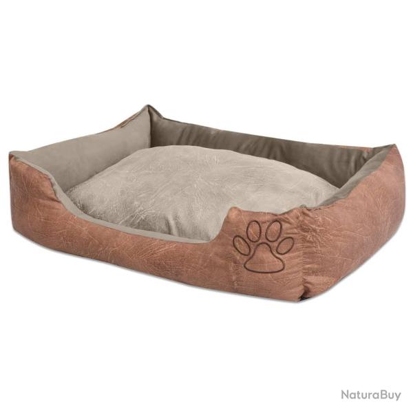 Lit pour chiens avec coussin Cuir artificiel PU Taille L Beige alsavelo
