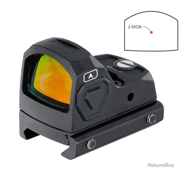 Micro red dot point rouge 2 MOA pour rail picatinny et platine pour montage glock