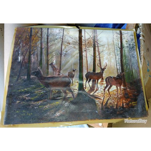 Tableau Aquarelle originale cerf avec ses biches.