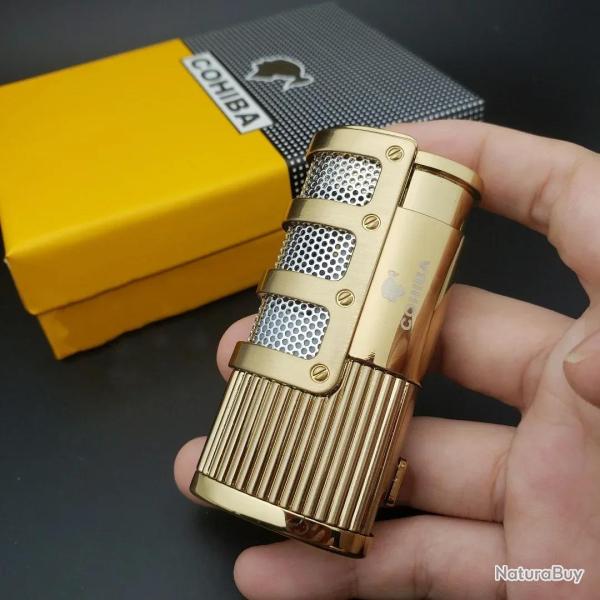 Briquet Chalumeau Cigare Cohiba 3 Torches, Couleur: Or Gold 4
