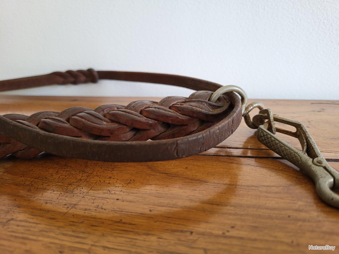 Ancien Fouet D'équitation En Cuir Tressé Cousu Main - Chasse à Courre, équitation