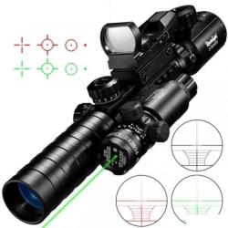 Lunette de tir 3-9x32EG r&eacute;ticule lumineux + laser vert + Point rouge et vert holographique