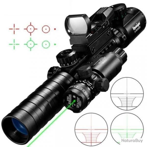 Lunette de tir 3-9x32EG r�ticule lumineux + laser vert + Point rouge et vert holographique