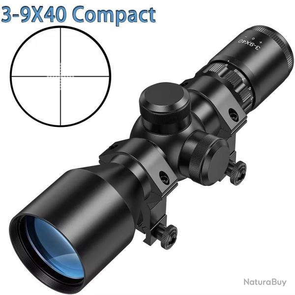 Lunette de tir 3-9x40 compacte avec r�ticule Mil dot colliers 11 ou 22 mm