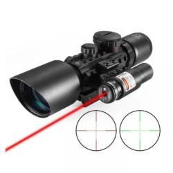 Lunette de tir tactique 3-10x42 avec r&eacute;ticule lumineux et Laser rouge sur rail 11 et 22 mm