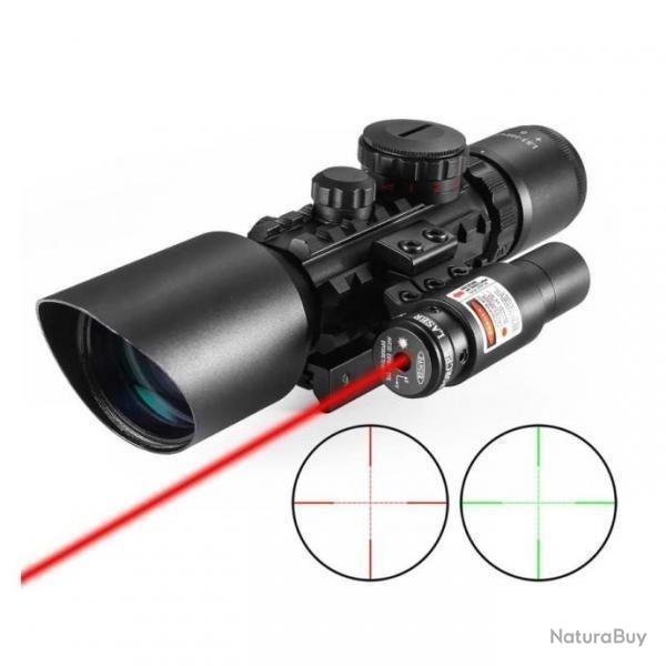 Lunette de tir tactique 3-10x42 avec r�ticule lumineux et Laser rouge sur rail 11 et 22 mm