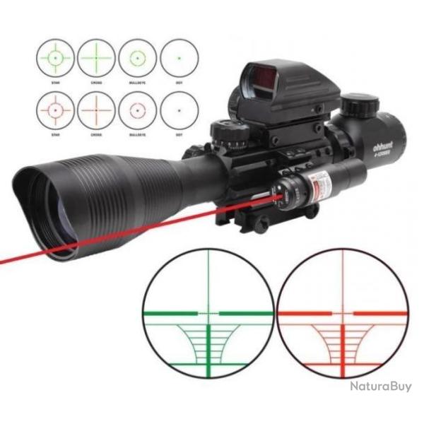 Lunette 4-12x50 r�ticule lumineux combo avec red dot et laser Rouge pour rail picatinny