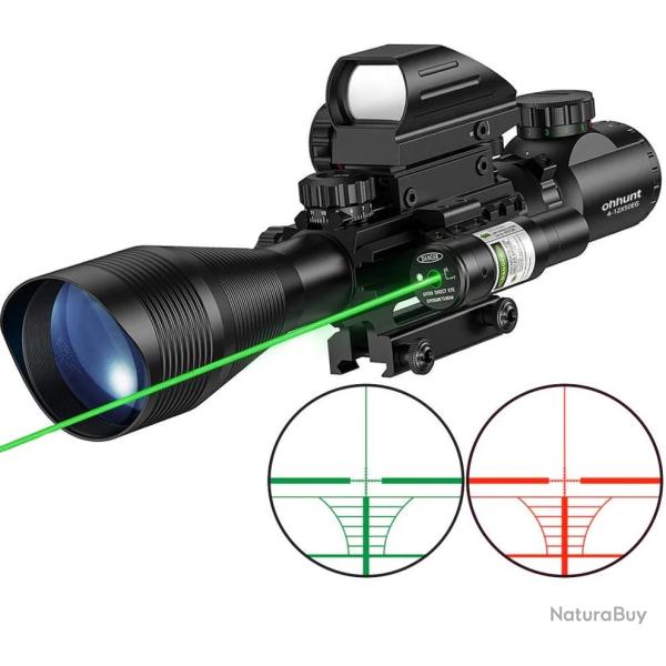 Lunette 4-12x50 r�ticule lumineux combo avec red dot et laser vert pour rail picatinny