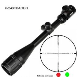 Lunette de tir 6-24x50 AOE r&eacute;ticule lumineux Mil Dot avec colliers 11 ou 22 mm aux choix