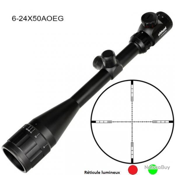 Lunette de tir 6-24x50 AOE r�ticule lumineux Mil Dot avec colliers 11 ou 22 mm aux choix