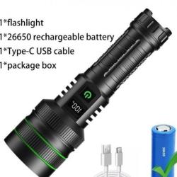 Lampe Torche Ultra puissante 2000 lumens avec &Eacute;cran LCD, Zoom T&eacute;lescopique et Charge USB