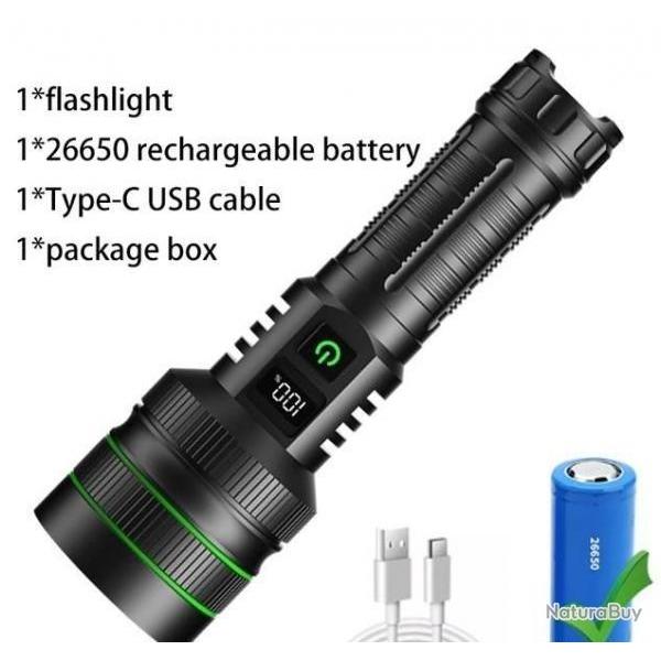 Lampe Torche Ultra puissante 2000 lumens avec �cran LCD, Zoom T�lescopique et Charge USB