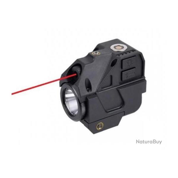 Lampe Laser Rouge et led 500 Lumens Strobo rail picatinny pour arme de poing