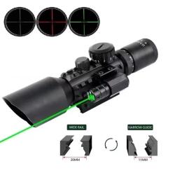 Lunette de tir tactique 3-10x42 avec r&eacute;ticule lumineux et Laser vert sur rail 11 et 22 mm