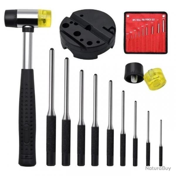 Ensemble 9 chasses goupilles + maillet + socle universelle de blocage et d�montage