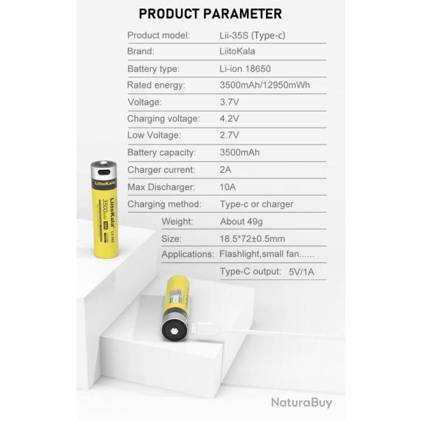 Batterie 18650 - 3.6V - 3500mAh - rechargeable USB