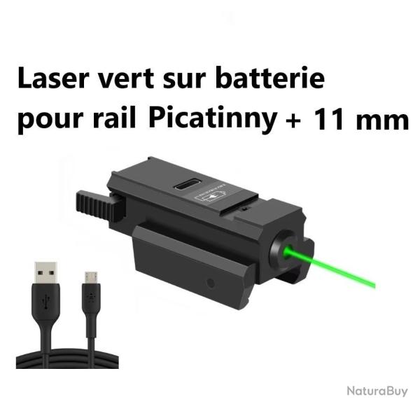 Laser vert rechargeable pour rail picatinny et 11 mm