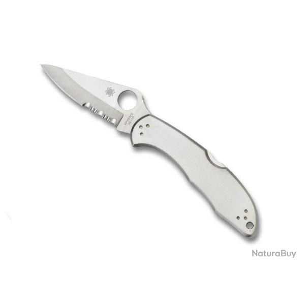 COUTEAU SPYDERCO DELICA 4 TOUT INOX SEMI-DENTEE