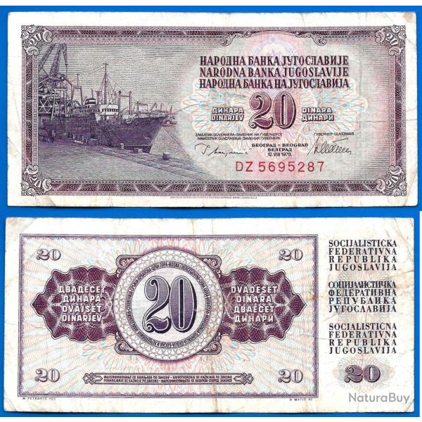 Yougoslavie 20 Dinars 1978 Billet Dinara Bateau