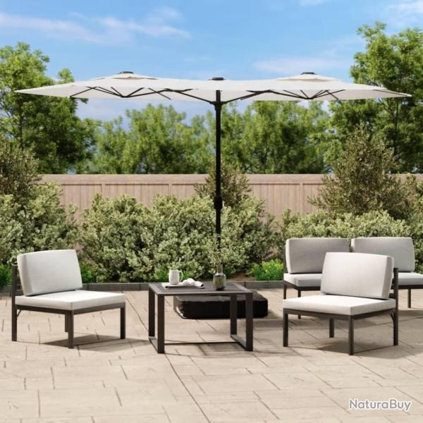 Parasol de jardin  double tte avec LED blanc sable 316x240 cm alsavelo