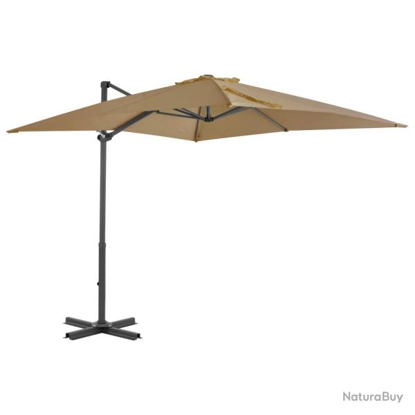 Parasol de jardin en porte--faux et poteau en aluminium taupe alsavelo