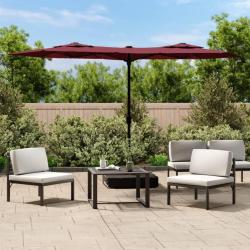 Parasol de jardin &agrave; double t&ecirc;te avec LED rouge bordeaux