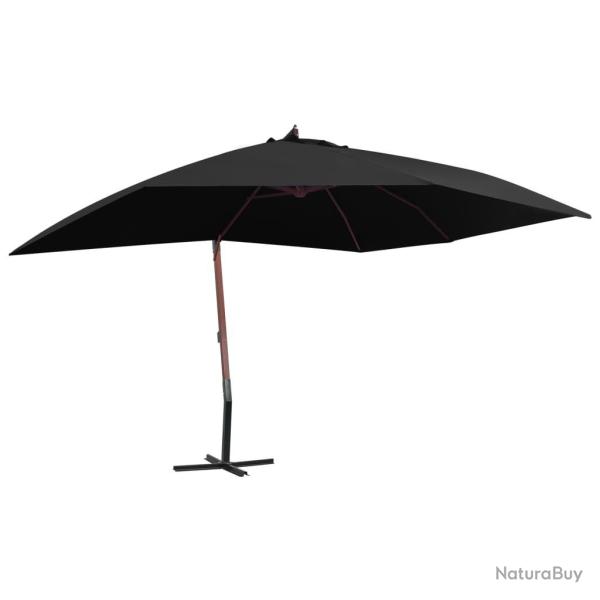 Parasol suspendu avec m�t en bois 400x300 cm Noir