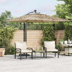 Parasol de jardin avec LED et m&acirc;t en acier marron 269x269x235cm